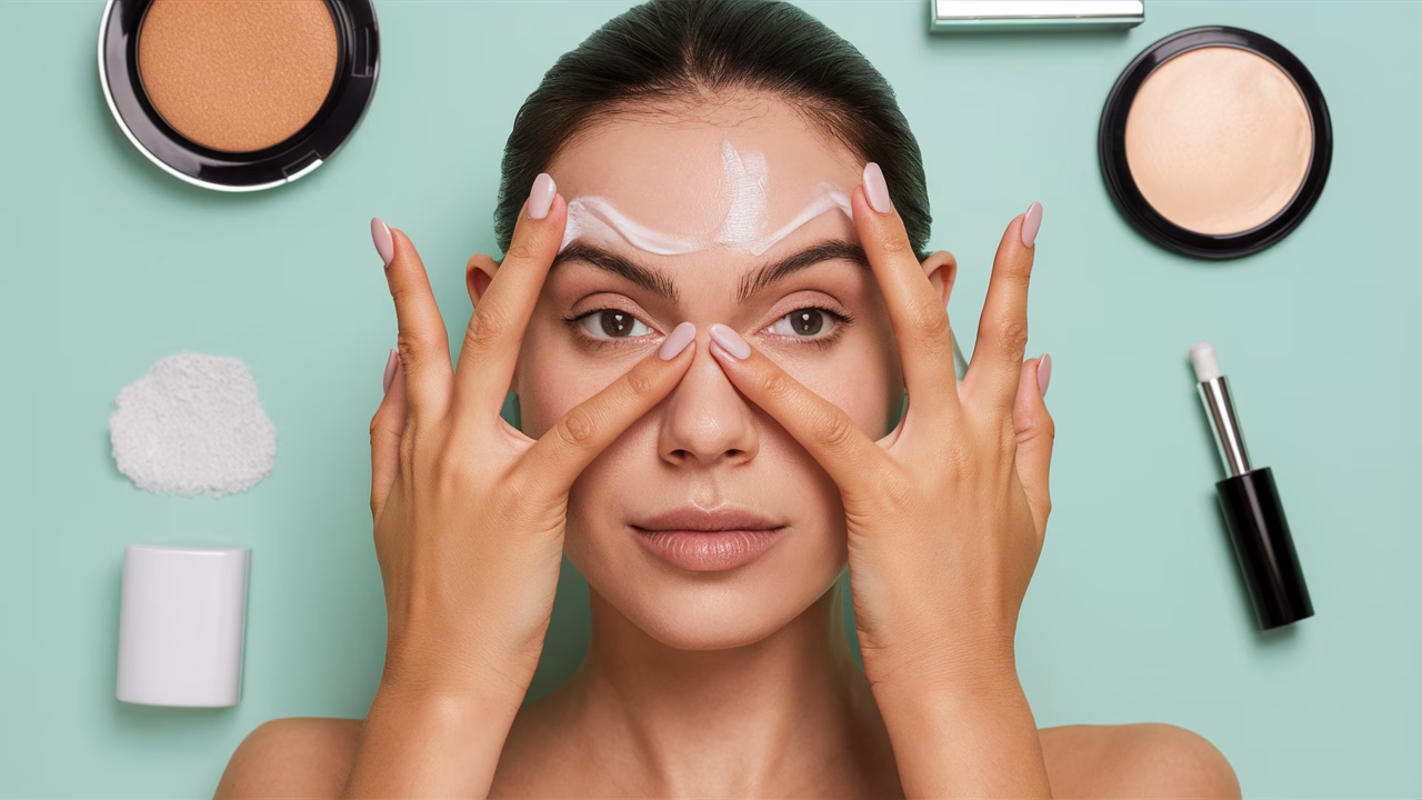 Applying primer on face