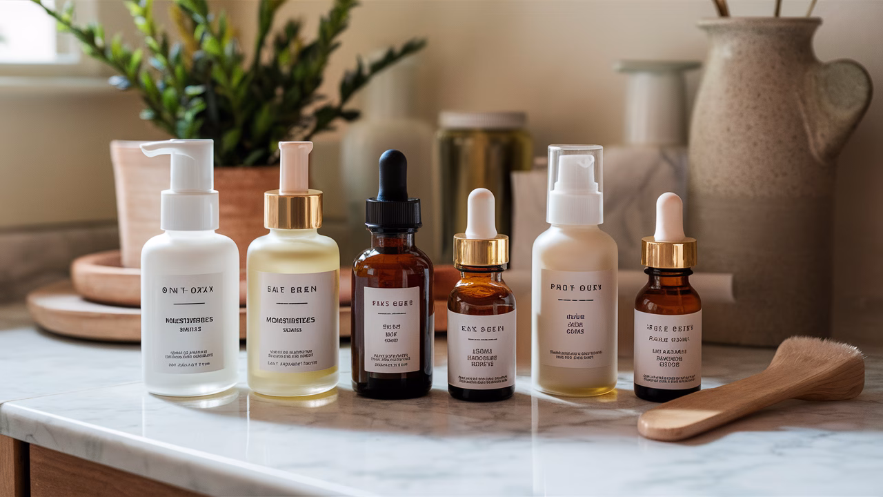 Pregnancy-safe skincare products on counter