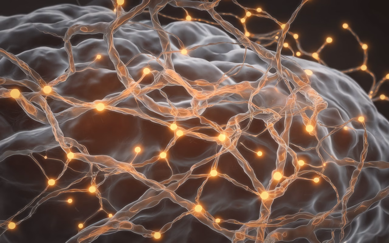 Skin Cellular Anti-Aging Mechanism Microscopic view of skin cells with collagen and elastin fibers