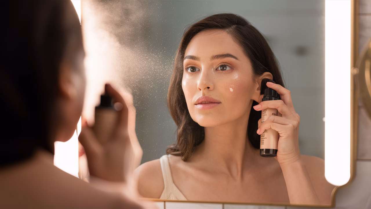 Lock makeup with setting spray Applying setting spray